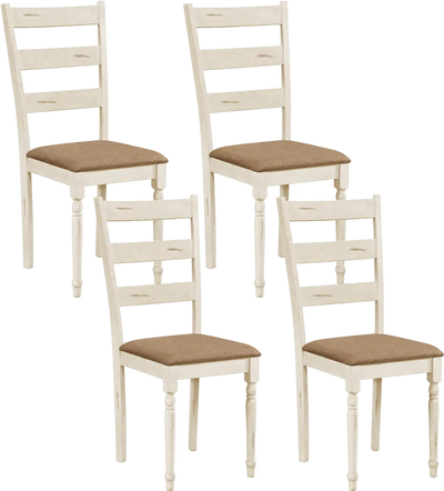 Costway Rubber Wood Dining Chairs Set of 4 Padded Linen Seat Slatted Back 57261543 New