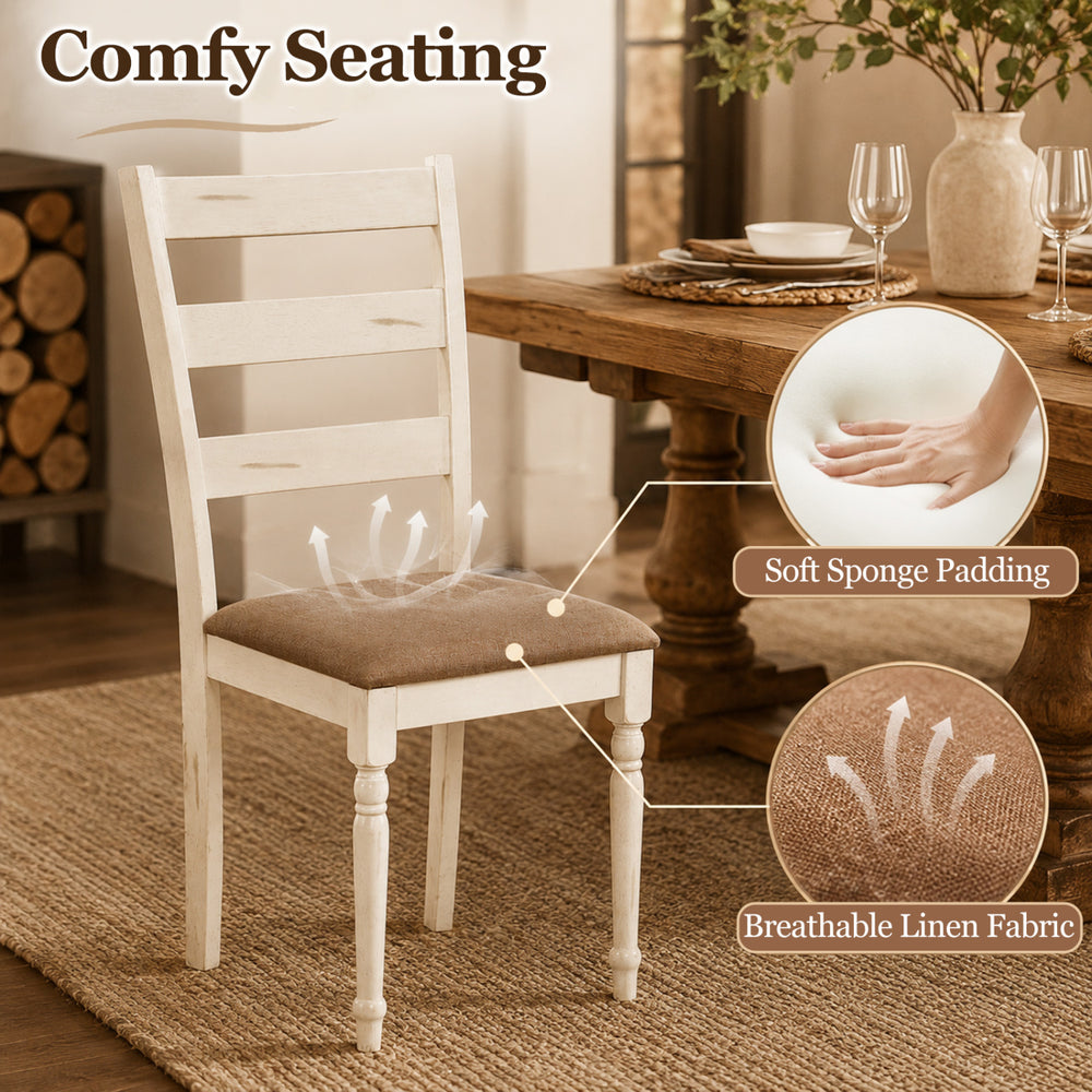 Rubber wood dining chair with padded linen seat and slatted backrest, offering comfort and support for dining or living spaces.