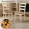 Set of two rubber wood dining chairs with padded linen seats and slatted backrests for versatile home use.