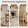 Set of 4 white rubber wood dining chairs with padded linen seats and slatted backrests for versatile home use.