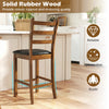 Rubber wood ladder back bar stool with upholstered seat, 24-inch height, ideal for kitchen islands and home bars.