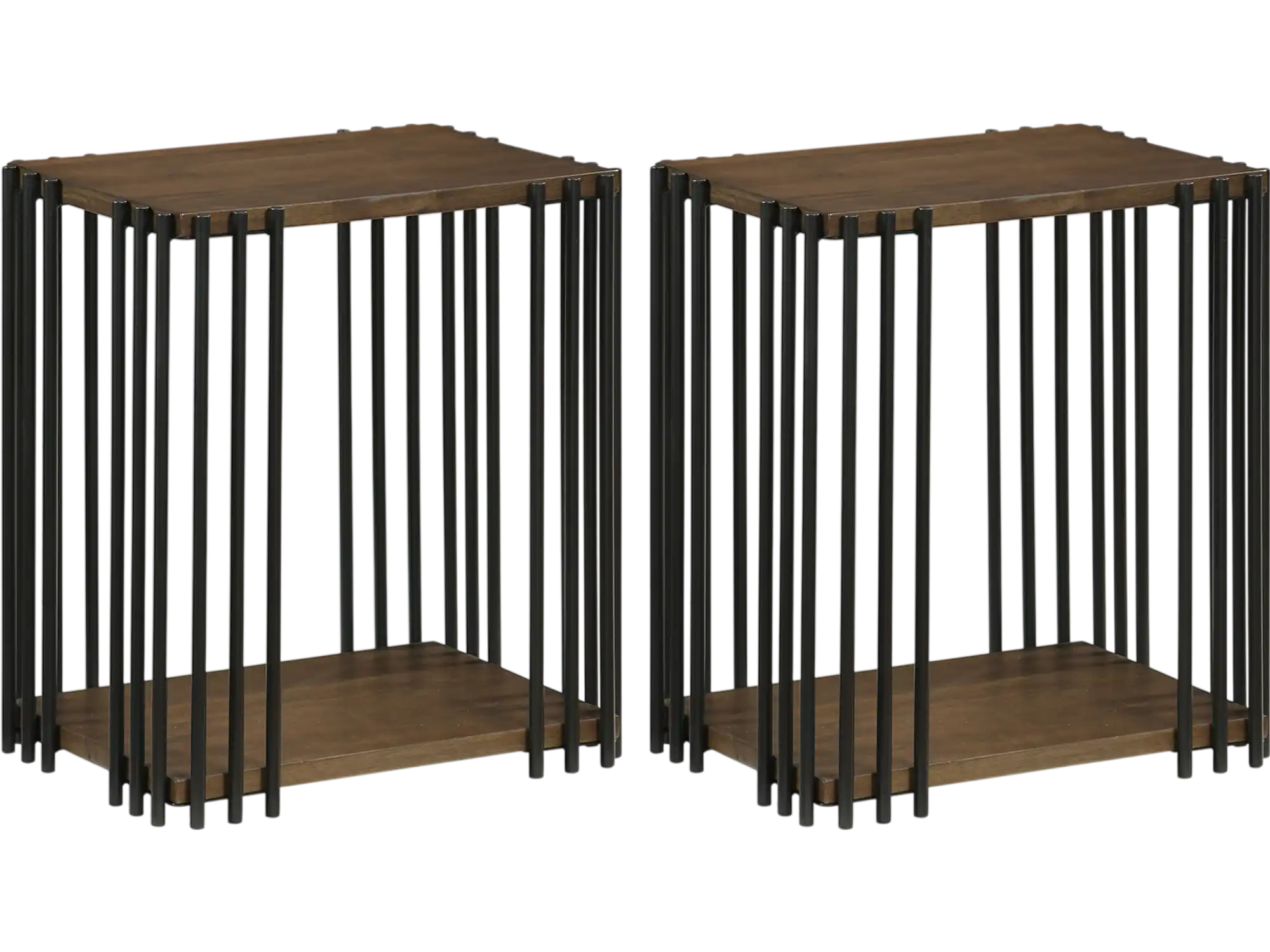 Costway Rubber Wood Side Table Set of 2 w/ 2-Tier Storage Shelves Metal Frame 68252473 New