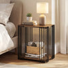 Rubber wood side table with metal frame, featuring 2-layer storage shelves for living room or bedroom use.