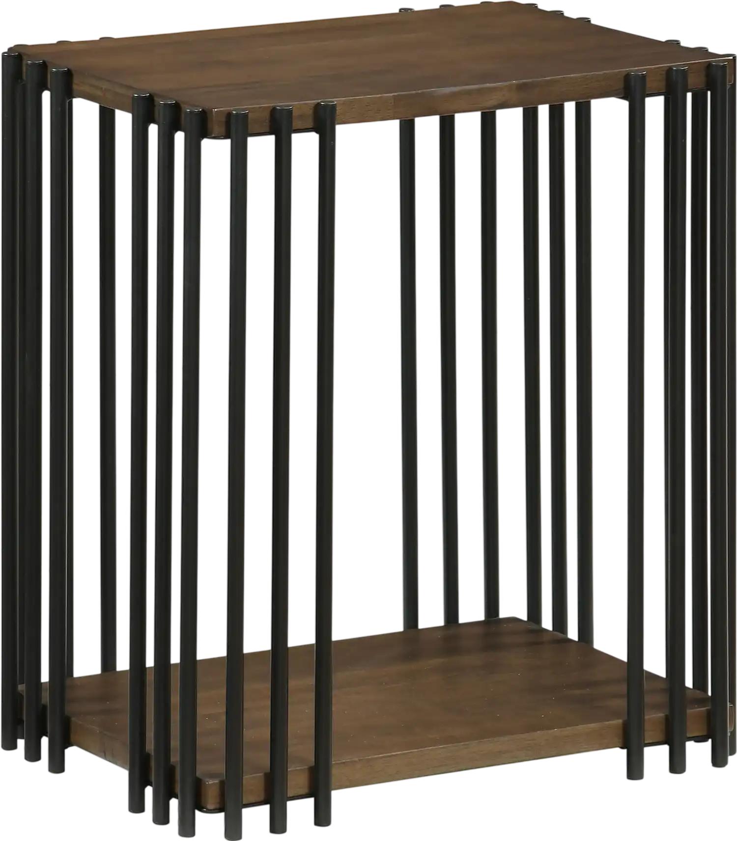 Costway Rubber Wood Side Table w/ 2-Tier Storage Shelves Metal Frame 68210987 New