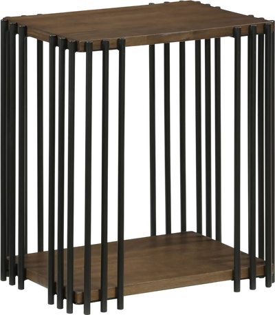Costway Rubber Wood Side Table w/ 2-Tier Storage Shelves Metal Frame 68210987 New