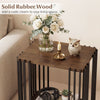 Rubber wood side table with metal frame, featuring a 2-tier storage shelf, perfect for rustic living room decor.