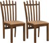 Set of 2 brown rubber wood slat back dining chairs with cushioned seats for comfortable family meals.