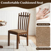 Brown rubber wood slat back dining chair with a cushioned seat and ergonomic design for comfortable family dinners.