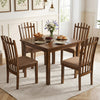 Brown rubber wood slat back dining chairs set of 4 with cushioned seats for comfortable family meals and stylish decor.