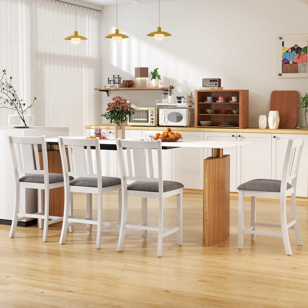 White rubber wooden bar stools set of 2 with ergonomic back and comfortable linen cushion, ideal for kitchen islands.