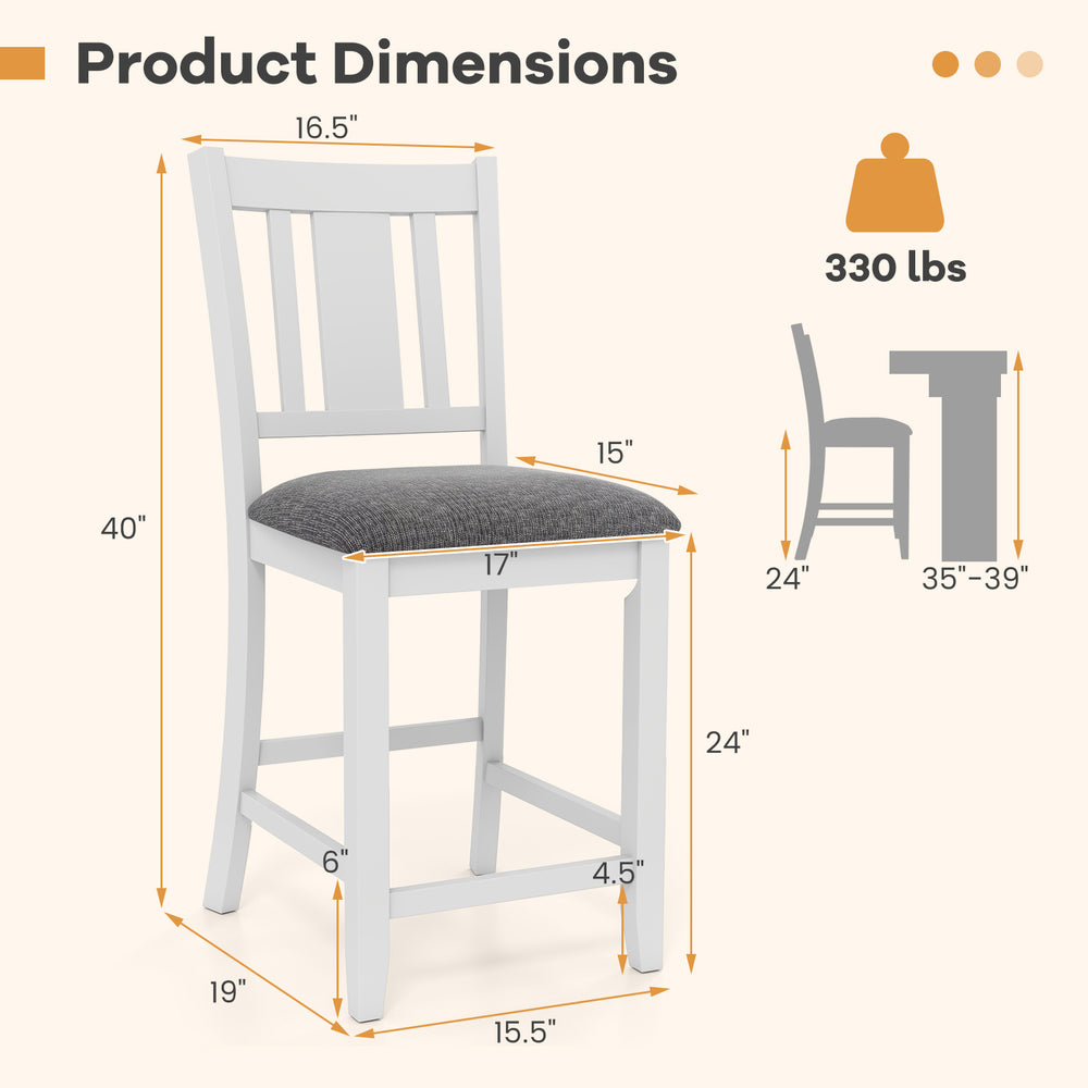 Bar stool dimensions showing 24" height, ergonomic back, and comfortable linen cushion, suitable for kitchen islands.