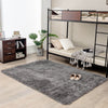 Gray 5 x 7 feet modern rectangular soft shag area rug with anti-slip design, ideal for living room or bedroom decor.