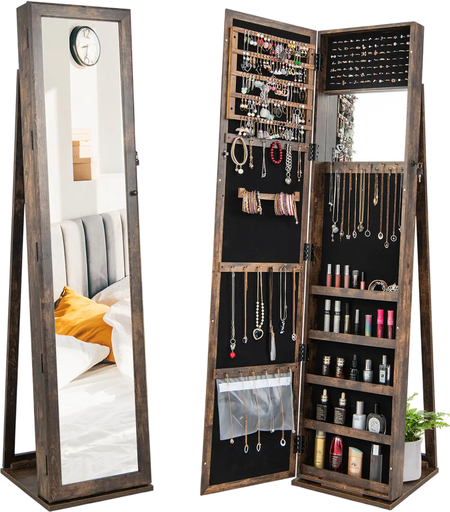 Costway Lockable Standing Jewelry Armoire Full-Length Mirror 86975421 New
