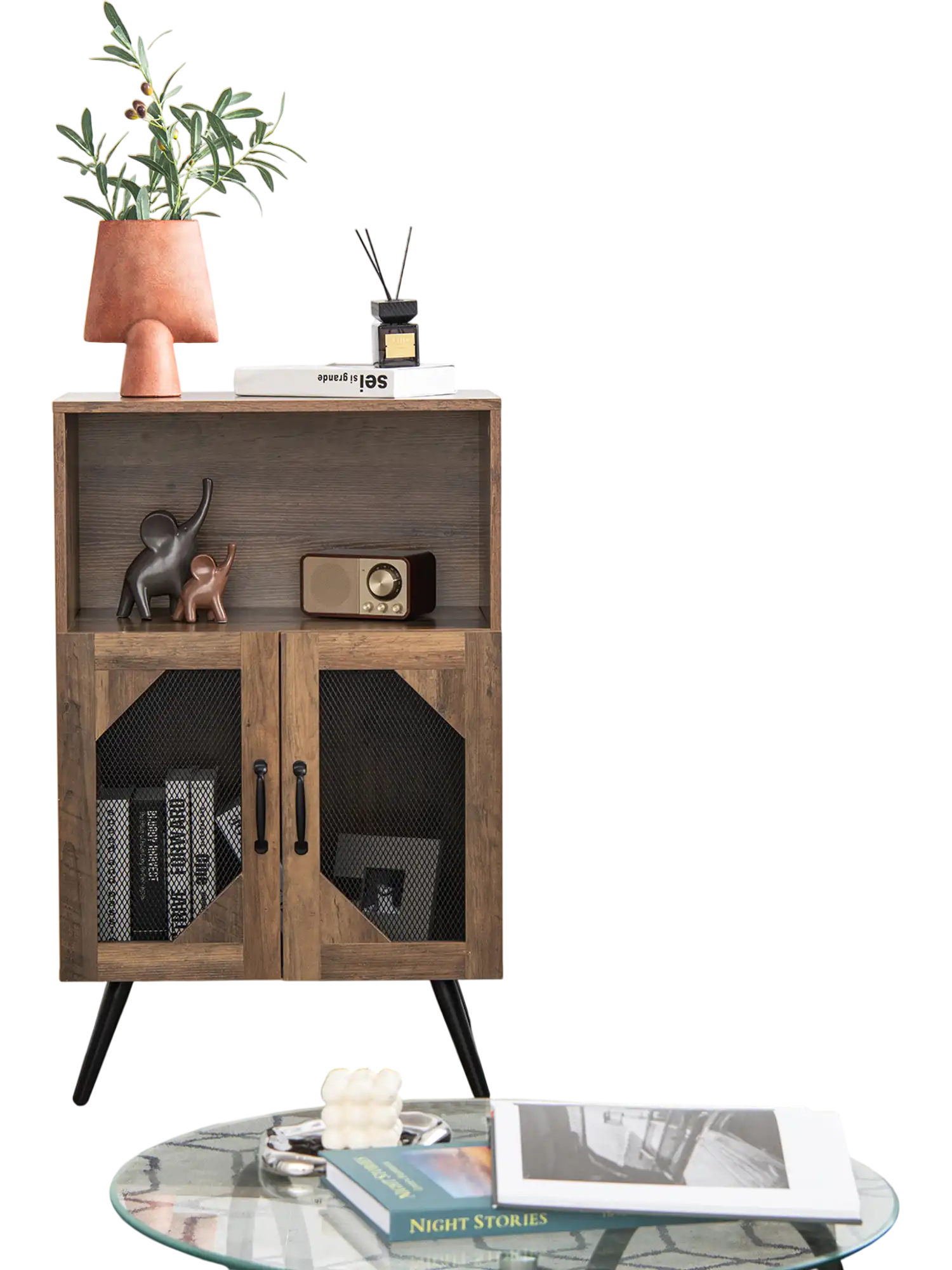 Costway Farmhouse 2-Door Kitchen Storage Bar Cabinet w/ Wine Rack Glass Holder 60894231 New
