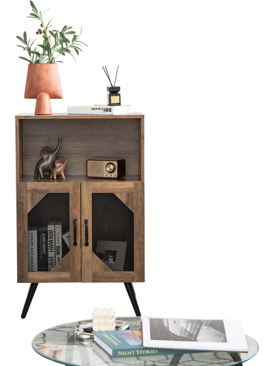 Costway Farmhouse 2-Door Kitchen Storage Bar Cabinet w/ Wine Rack Glass Holder 60894231 New
