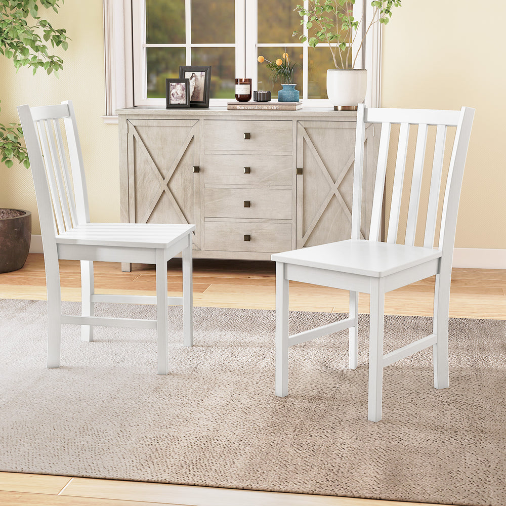 Rustic Dining Chairs Set of 2 Wooden Kitchen Chairs with Slat Tilt Backrest-White - Gallery View 1 of 8