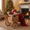 Rustic rolling flower pot stand in antique wagon cart style, made of fir wood, perfect for decorative use or as a.
