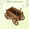 Rustic rolling flower pot stand with wheels, made of fir wood, featuring dimensions for easy placement and use.