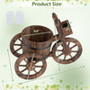 Rustic wood tricycle planter with wheels, featuring a barrel-shaped design and extra storage box for outdoor gardening.