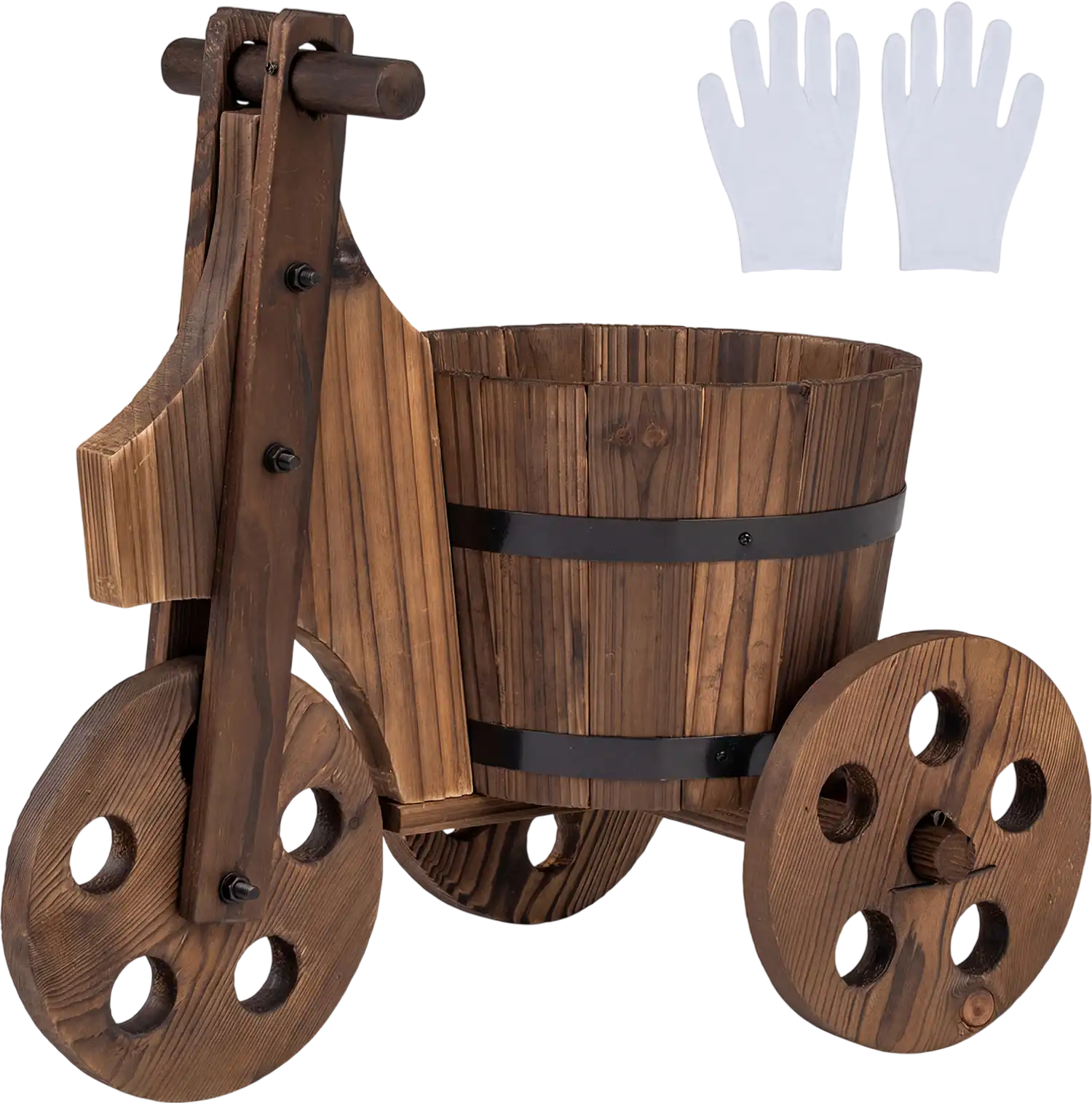 Costway Rustic Wood Tricycle Planter Barrel Flower Pot Cart 24896498 New