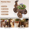 Rustic wood tricycle planter barrel with drainage hole, ideal for flowers, vegetables, and herbs in a charming design.