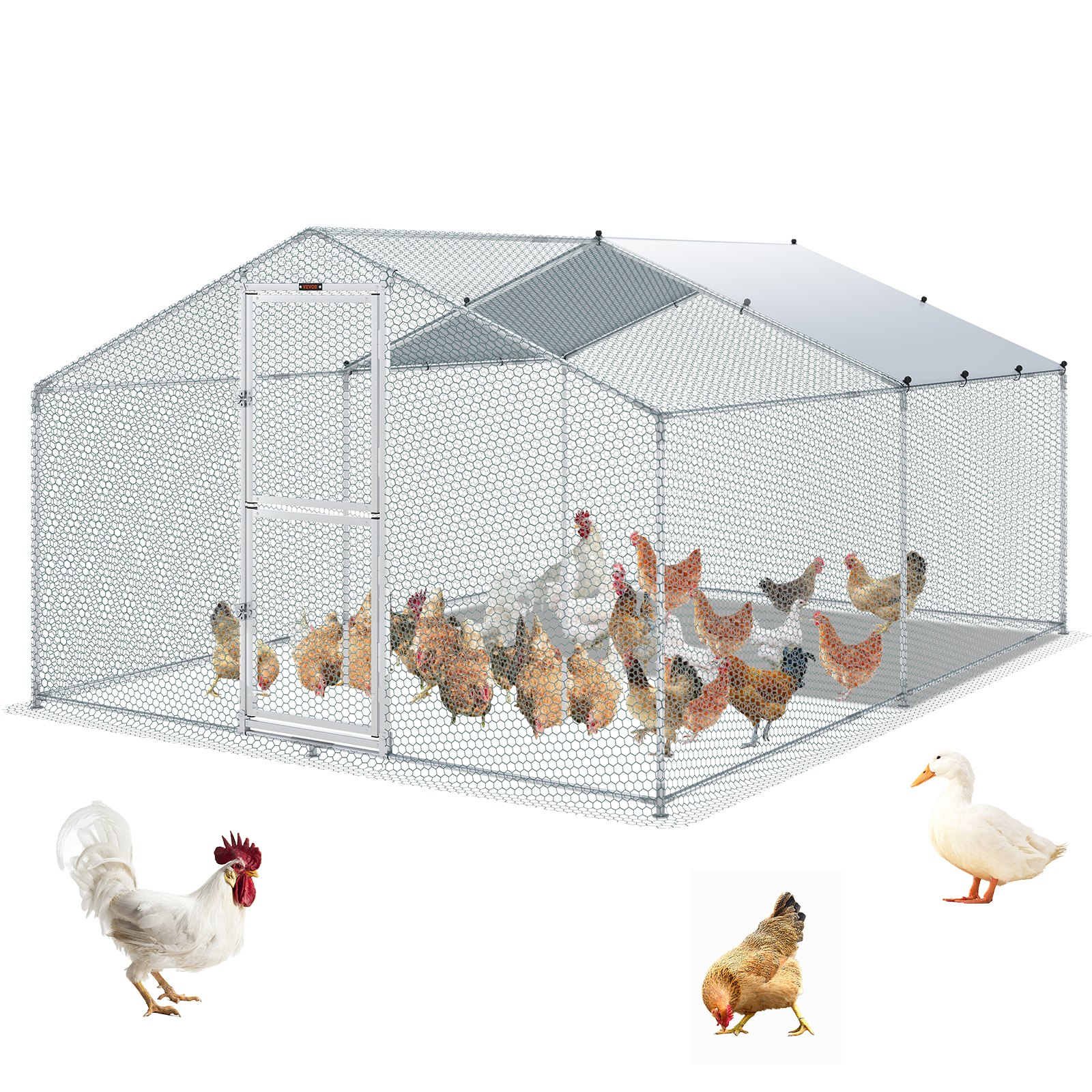 Vevor Metal Chicken Coop 13.1' x 9.8' x 6.4' Spire Walk In Run Waterproof Cover New