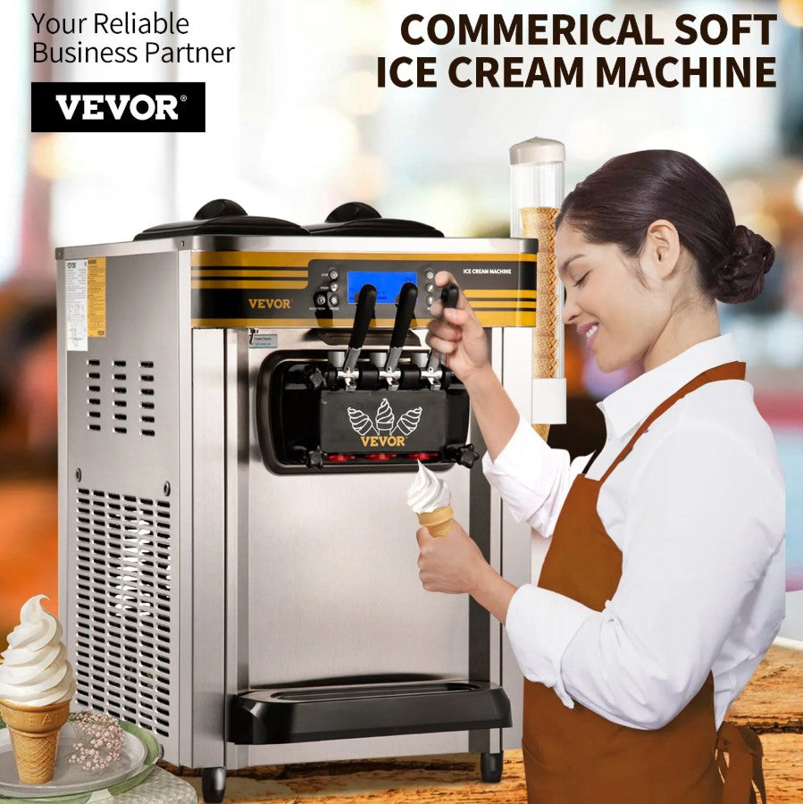 Vevor Commercial Soft Serve Ice Cream Machine 6.3–7.9 Gal/H 2350W 2 x 1.6 Gal Hoppers New