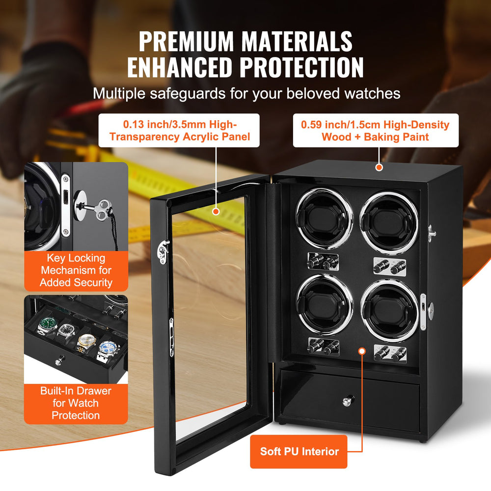 Vevor Watch Winder for 4 Automatic Watches with Ultra-Quiet Mabuchi Motors LED Light and Locking Case New
