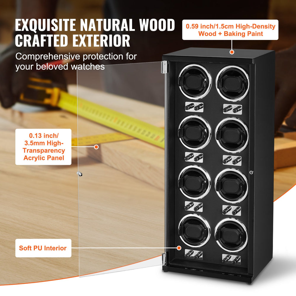 Vevor Watch Winder for 8 Automatic Watches with Ultra-Quiet Mabuchi Motors LED Light and and Dual Power New