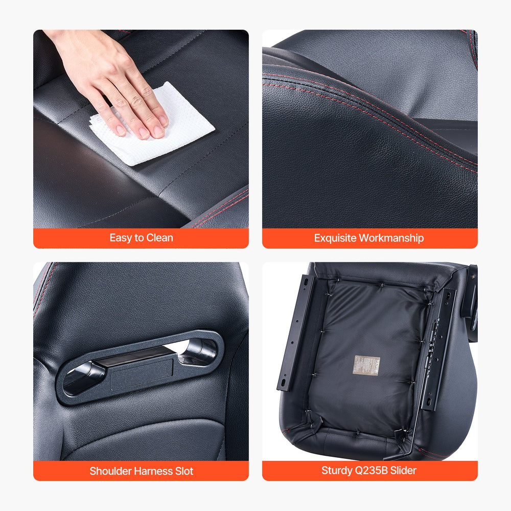 Vevor Racing Seats Set of 2 PVC Leather Q235B Steel Frame Adjustable with Ergonomic Design New