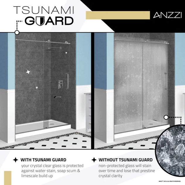 Anzzi SD-AZ052-02BN Halberd Shower Door 60" x 72" Sliding Tsunami Guard Tempered Glass New