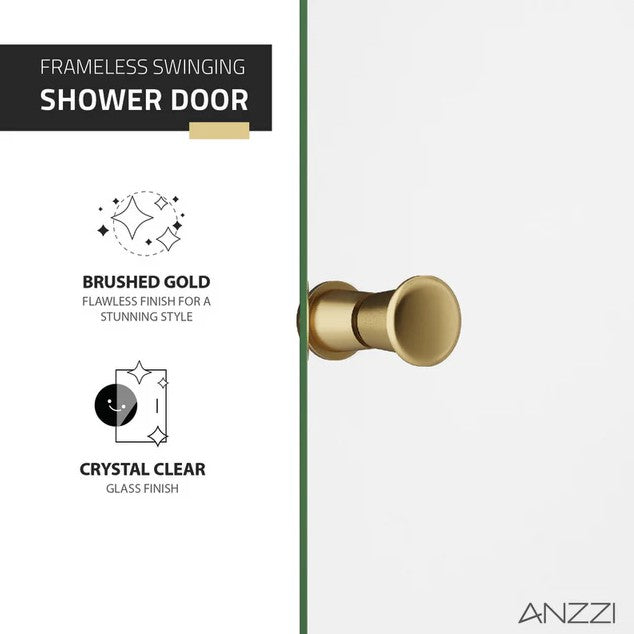 Anzzi SD-AZ14-01BG Romance Shower Door 72" x 33.5" Frameless Swinging Tempered Glass New