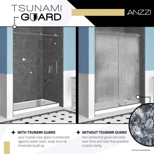 Anzzi SD-AZ14-01BN Romance Shower Door 72" x 33.5" Frameless Swinging Tempered Glass New