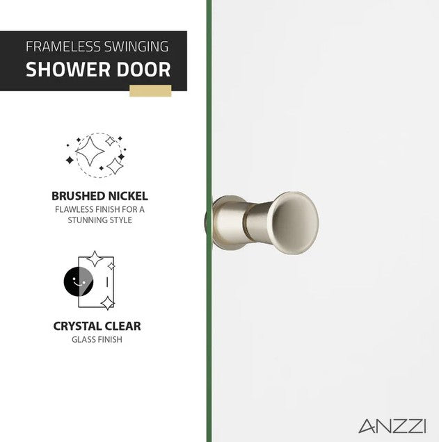 Anzzi SD-AZ14-01BN Romance Shower Door 72" x 33.5" Frameless Swinging Tempered Glass New