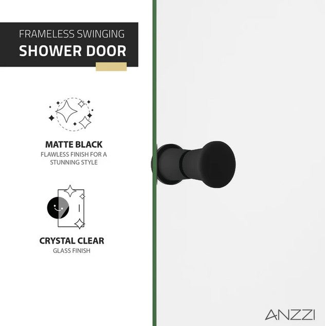 Anzzi SD-AZ14-01MB Romance Shower Door 72" x 33.5" Frameless Swinging Tempered Glass New