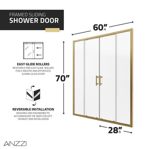Anzzi SD-AZ15-01BG Enchant Shower Door 70" x 60.4" Sliding Framed Tempered Glass New