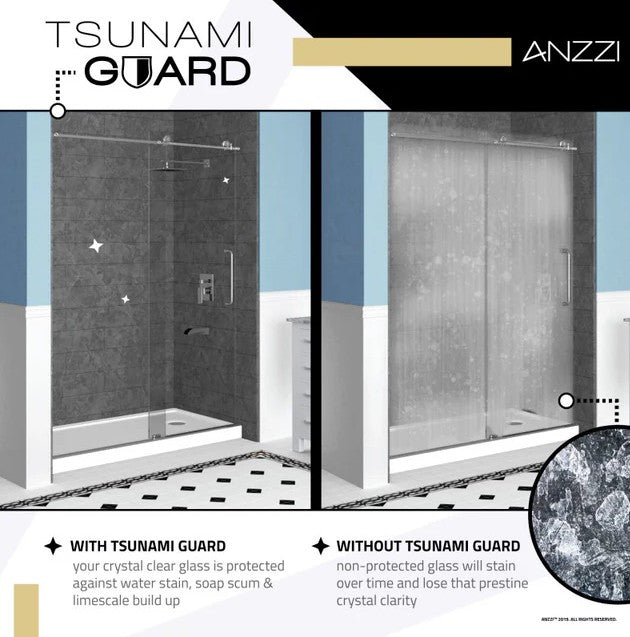 Anzzi SD-AZ15-01CH Enchant Shower Door 70" x 60.4" Sliding Framed Tempered Glass New