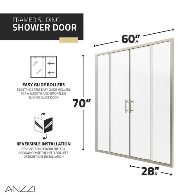Anzzi SD-AZ15-01BN Enchant Shower Door 70" x 60.4" Sliding Framed Tempered Glass New