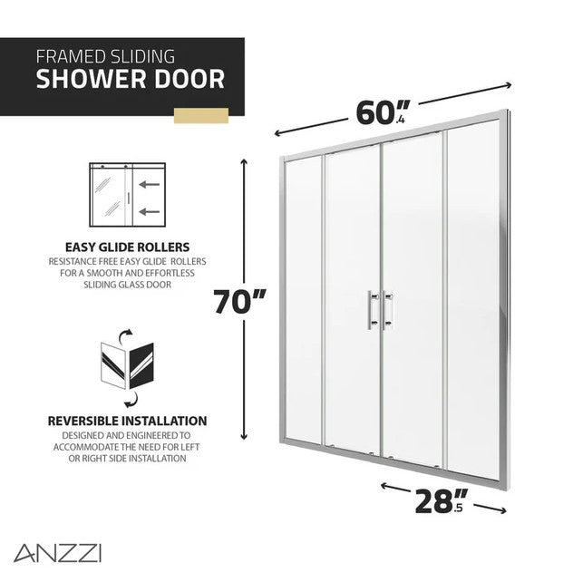 Anzzi SD-AZ15-01CH Enchant Shower Door 70" x 60.4" Sliding Framed Tempered Glass New