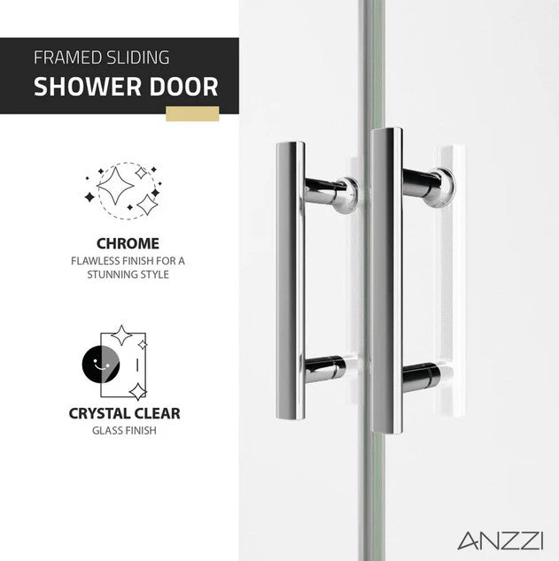 Anzzi SD-AZ15-01CH Enchant Shower Door 70" x 60.4" Sliding Framed Tempered Glass New