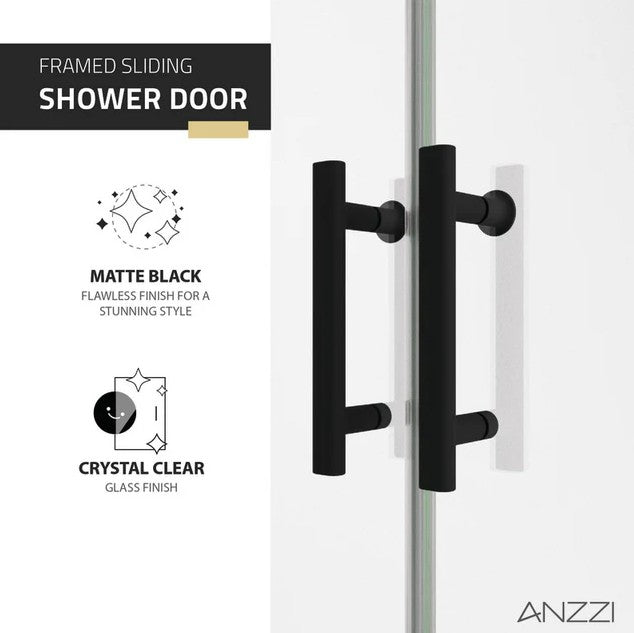 Anzzi SD-AZ15-01MB Enchant Shower Door 70" x 60.4" Sliding Framed Tempered Glass New