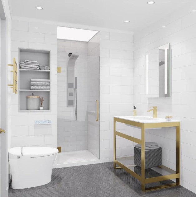 Anzzi SD-AZ09-02BG Fellow Shower Door 30" x 72" Frameless Hinged Tempered Glass Brushed Gold New