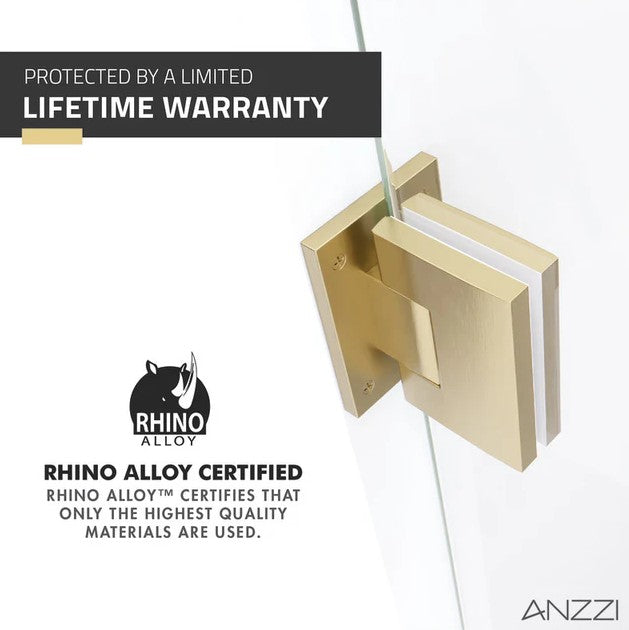 Anzzi SD-AZ09-02BG Fellow Shower Door 30" x 72" Frameless Hinged Tempered Glass Brushed Gold New