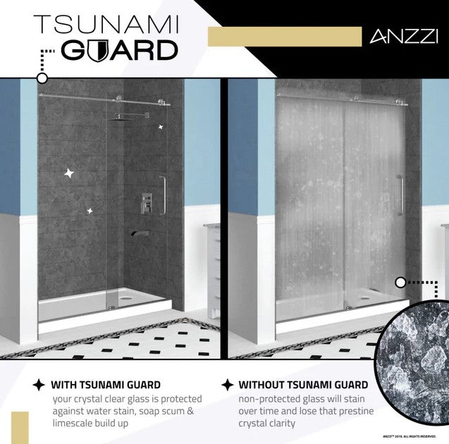 Anzzi SD-AZ09-02BG Fellow Shower Door 30" x 72" Frameless Hinged Tempered Glass Brushed Gold New