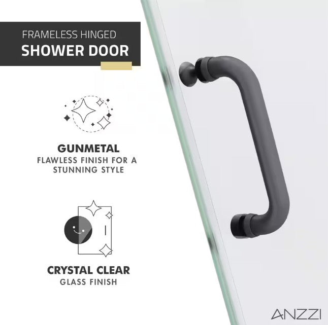 Anzzi SD-AZ09-02GB Fellow Series Shower Door 30" x 72" Frameless Hinged Tempered Deco Glass New