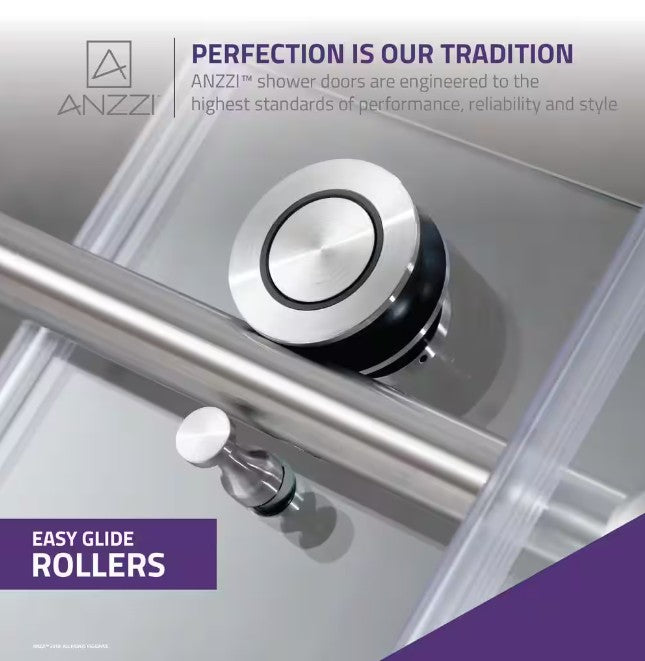 Anzzi SD-AZ8077-01BN Leon Shower Door 48" x 76" Sliding Frameless Tempered Glass New
