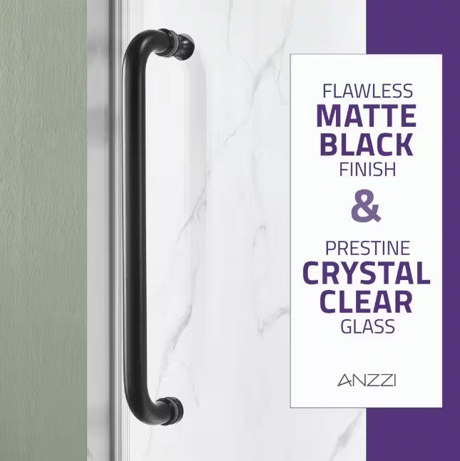 Anzzi SD-AZ13-01MB Madam Shower Door 48" x 76" Sliding Frameless Tempered Glass Matte Black New