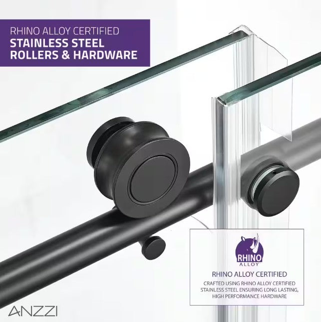 Anzzi SD-AZ8077-02MB Leon Shower Door 60" x 76" Sliding Frameless Tempered Glass New