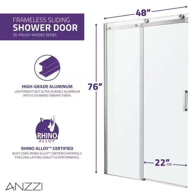 Anzzi SD-FRLS05701BN Rhodes Shower Door 48" x 76" Sliding Frameless Tempered Glass New