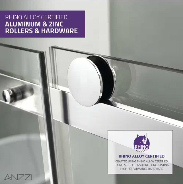 Anzzi SD-FRLS05701CH Rhodes Shower Door 48" x 76" Sliding Frameless Tempered Glass New